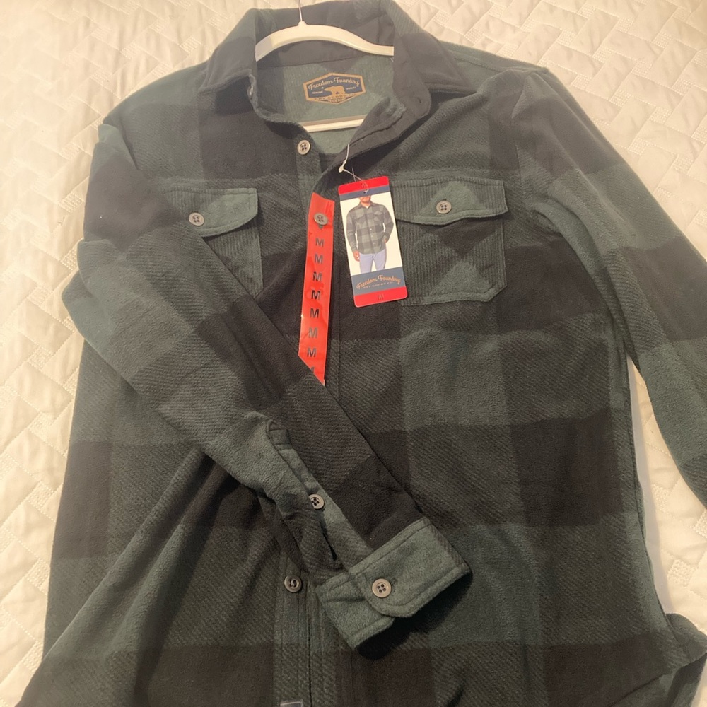 Freedom Foundry Fuzzy Green Plaid Shirt Jacket